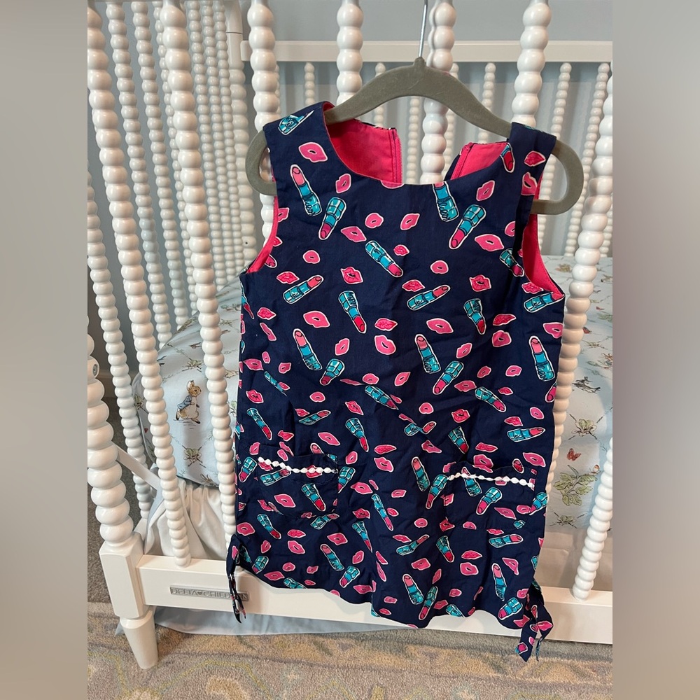 Lilly Pulitzer Navy Dress with Pink and Teal Lipstick Print